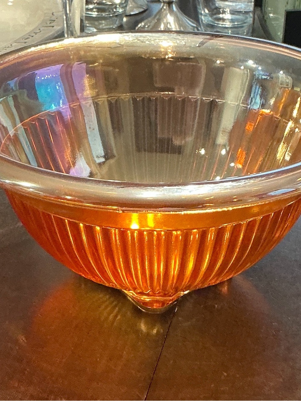 Vintage Marigold Iridescent Ribbed Carnival Glass 10” Round bowl